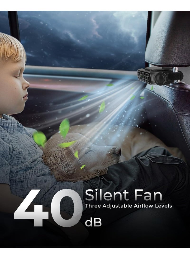 Car Fans,Seat Cooling Fans,Portable USB Car Fan,Car Fan for Kids,USB Powered 3 Speeds Portable Car Cooling Fan, Headrest Car Fans Cooling for SUV, RV, Vehicles (Black) - Image 4